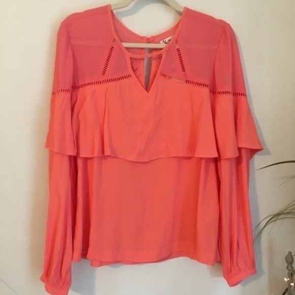 NWT Coral Ruffle Top Southwestern LONG Sleeves - Picture 2 of 8